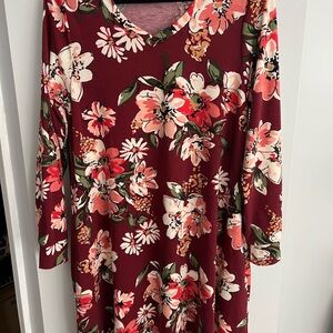 LLR Emily Floral V-Neck Dress in Burgundy
